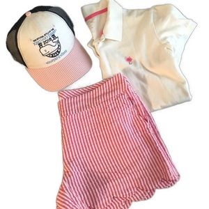 Lilly Pulitzer White Polo Shirt Pink Palm Tree Top